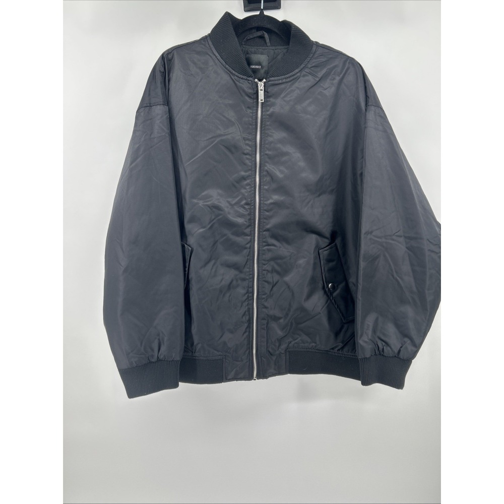 FOREVER 21 Oversized Black Bomber Jacket Women's Large Gorpcore Streetwear Y2K